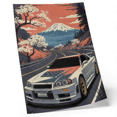 Impression sur toile Scène dynamique de montagne en voiture de sport