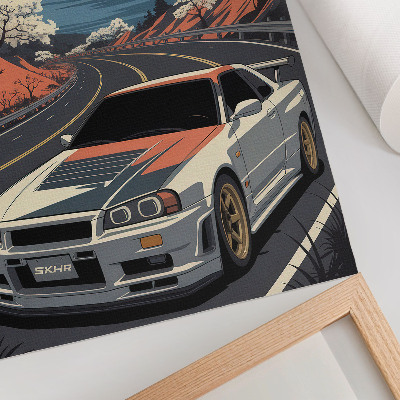 Impression sur toile Scène dynamique de montagne en voiture de sport