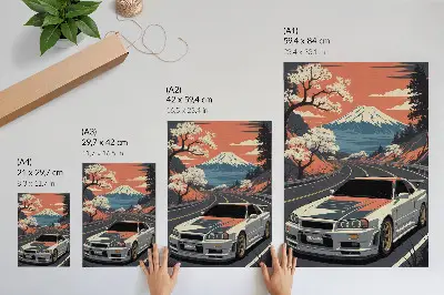 Impression sur toile scène dynamique de montagne avec une voiture de sport