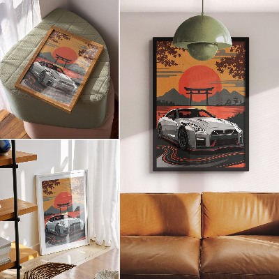 Affiche décorative Une voiture dans un paysage japonais harmonieux