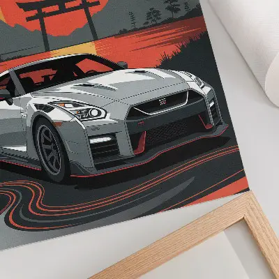 Affiche décorative représentant une voiture dans un paysage japonais harmonieux