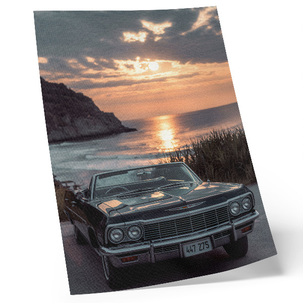 Décoration murale voiture rétro coucher de soleil mer nostalgique