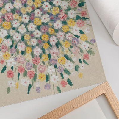 Impression sur toile fleurs colorées, feuilles pastel, fraîcheur