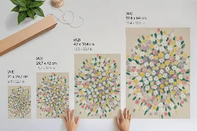 Impression sur toile fleurs colorées, feuilles pastel et fraîcheur
