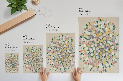 Impression sur toile fleurs colorées, feuilles pastel, fraîcheur
