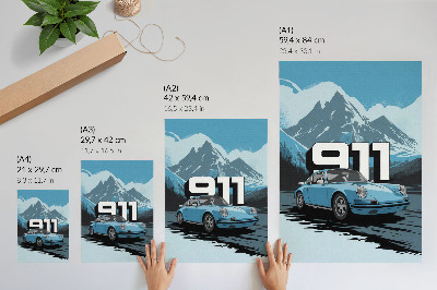 Affiche décorative Voiture classique, fond de montagne, grandes lettres