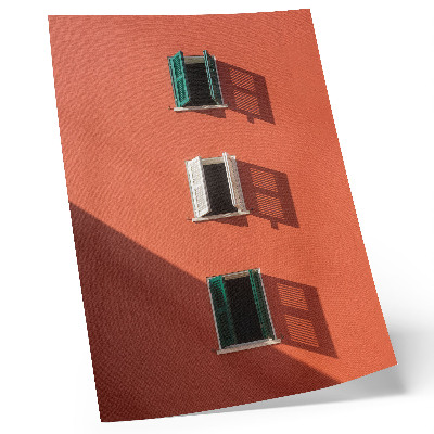 Affiche décorative Mur orange, trois fenêtres, stores verts