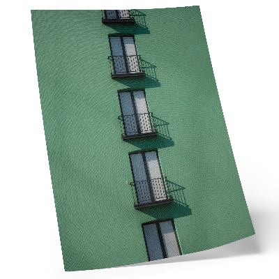 Décoration murale façade verte fenêtres balcons ombres moderne