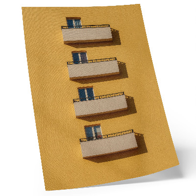 Impression sur toile Façade jaune, quatre balcons, composition minimaliste