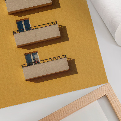 Impression sur toile Façade jaune, quatre balcons, composition minimaliste