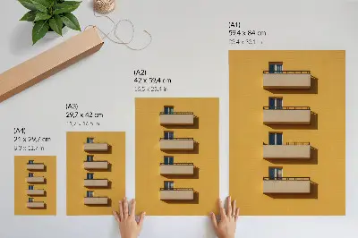 Impression sur toile façade jaune à quatre balcons au style minimaliste