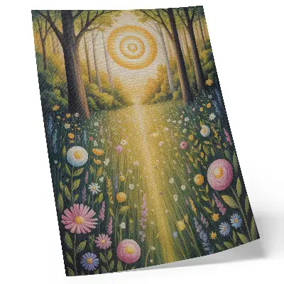 Impression sur toile représentant un sentier forestier aux fleurs sous la fraîcheur du soleil