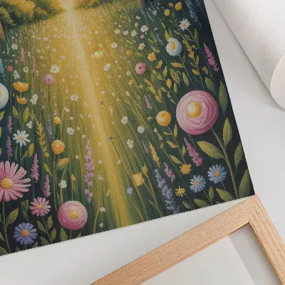 Impression sur toile représentant un sentier forestier aux fleurs sous la fraîcheur du soleil