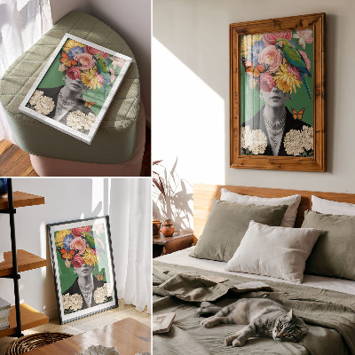 Impression sur toile Fleurs, oiseaux, papillons, figures élégantes, surréalisme