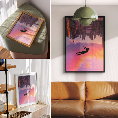 Affiche décorative Silhouette d'une ville moderne se détachant sur un ciel coloré