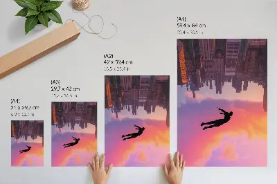 Affiche décorative silhouette d'une ville moderne sur ciel coloré