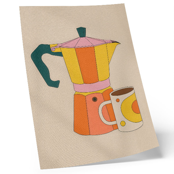 Décoration murale Cafetière et tasse géométriques, couleurs vives et optimistes