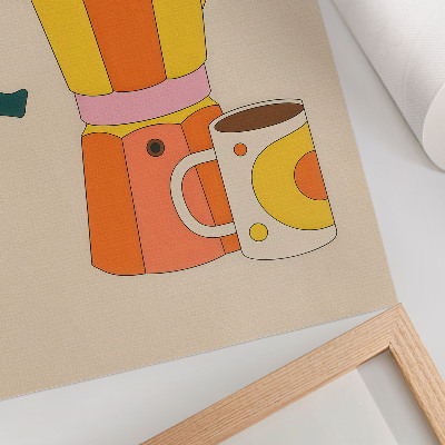 Décoration murale Cafetière et tasse géométriques, couleurs vives et optimistes