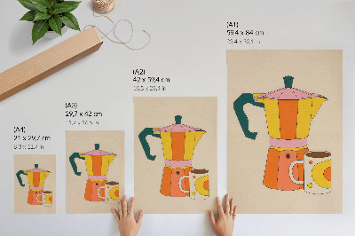 Décoration murale Cafetière et tasse géométriques, couleurs vives et optimistes