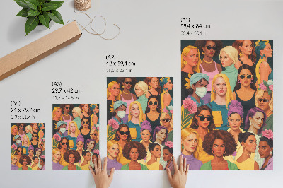 Impression sur toile Portraits colorés de femmes arborant diverses coiffures à la mode.