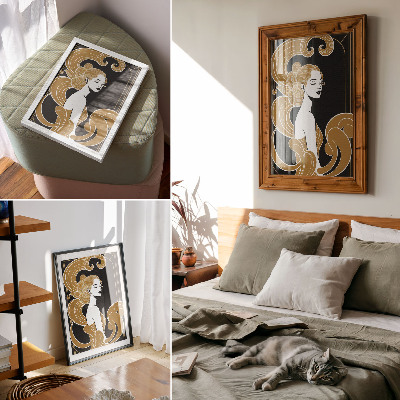 Affiche décorative femme élégante, lignes artistiques contrastées