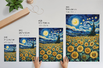 Décoration murale Un champ de tournesols sous un ciel étoilé