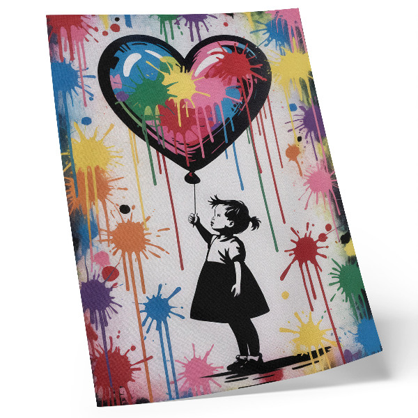 Impression sur toile Figure en noir et blanc avec un cœur graffiti coloré