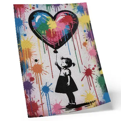 Impression sur toile représentant une silhouette en noir et blanc avec un cœur graffiti coloré