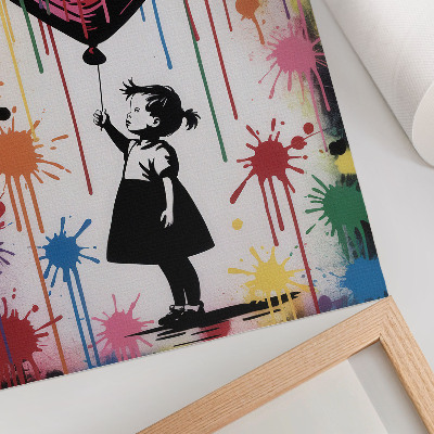 Impression sur toile Figure en noir et blanc avec un cœur graffiti coloré
