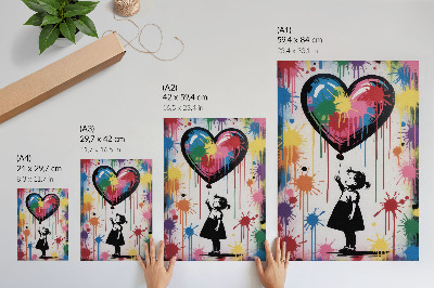 Impression sur toile Figure en noir et blanc avec un cœur graffiti coloré