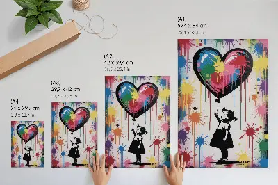 Impression sur toile représentant une silhouette en noir et blanc avec un cœur graffiti coloré