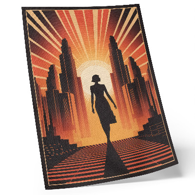 Affiche décorative silhouette de ville, femme à la lumière orange