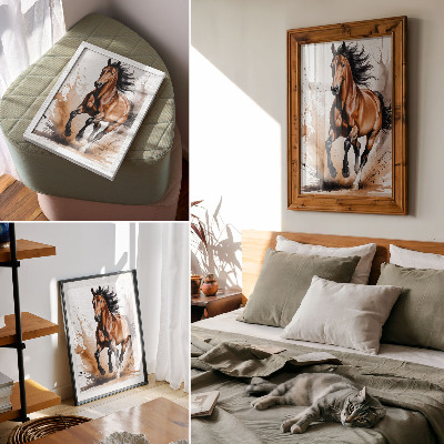 Décoration murale Chevaux en mouvement sur fond beige tacheté