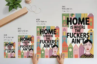 Décoration murale maisons géométriques colorées avec visage aux yeux fermés