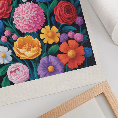Impression sur toile Illustration de fleurs colorées sur fond vert