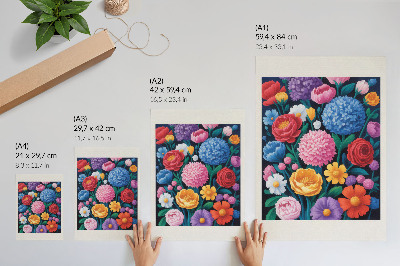 Impression sur toile Illustration de fleurs colorées sur fond vert