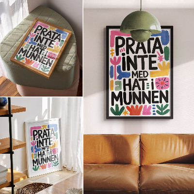 Affiche décorative Lettres noires, traits colorés, style moderne