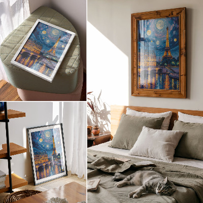 Impression sur toile Paris la nuit, pleine lune, Tour Eiffel