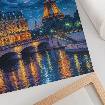 Impression sur toile représentant Paris la nuit sous la pleine lune avec la tour Eiffel