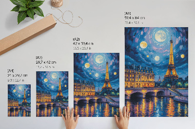 Impression sur toile Paris la nuit, pleine lune, Tour Eiffel