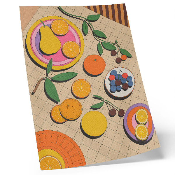 Affiche décorative Une composition dynamique de fruits sur un fond géométrique