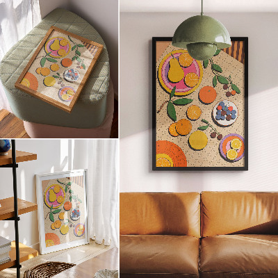 Affiche décorative Une composition dynamique de fruits sur un fond géométrique