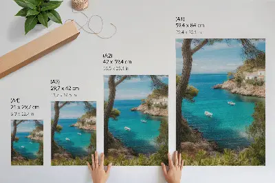 Impression sur toile représentant une baie avec des bateaux et une maison dans un paysage pittoresque