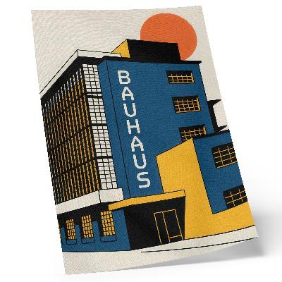 Affiche décorative Bâtiment Bauhaus bleu marine avec des touches de jaune et une touche de modernité