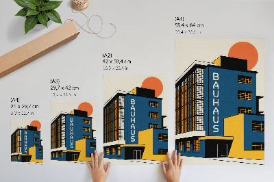 Affiche décorative Bâtiment Bauhaus bleu marine avec des touches de jaune et une touche de modernité
