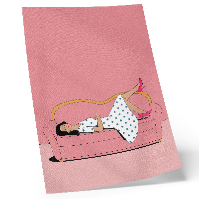 Décoration murale Scène de détente paisible, femme sur canapé rose