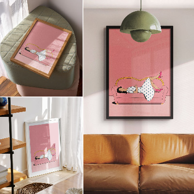 Décoration murale Scène de détente paisible, femme sur canapé rose