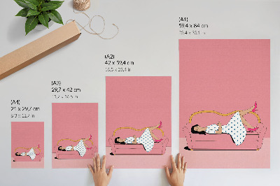 Décoration murale Scène de détente paisible, femme sur canapé rose