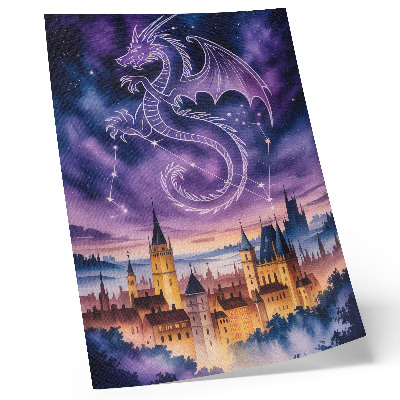 Affiche décorative monde fantastique château de dragon ciel étoiles espace