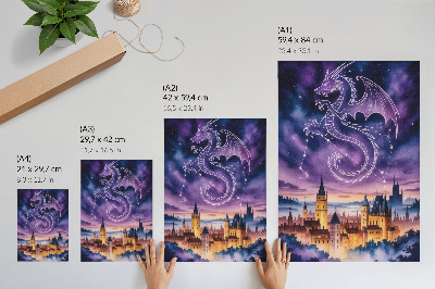 Affiche décorative monde fantastique château de dragon ciel étoiles espace